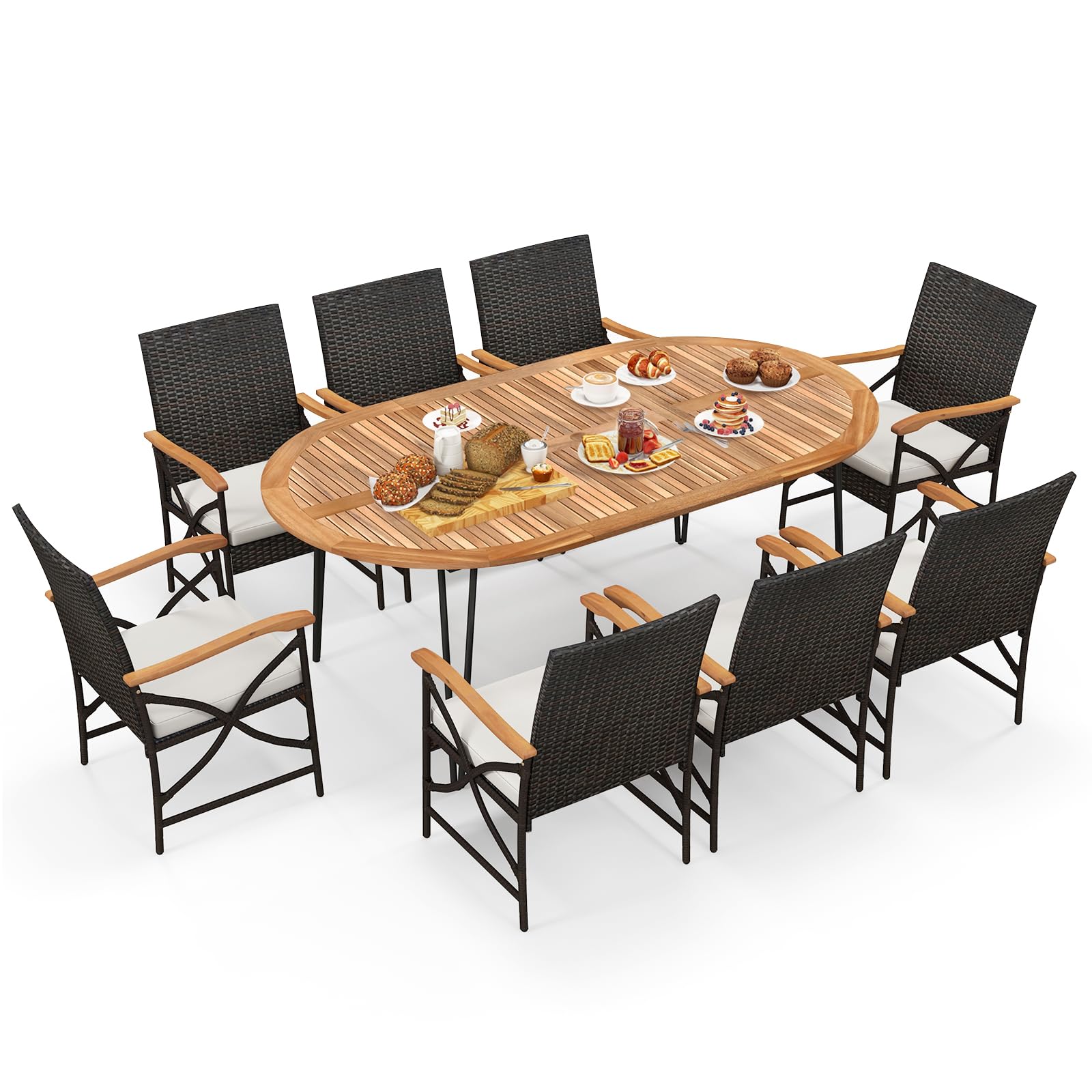 Tangkula 9 Pieces Patio Rattan Dining Set for Garden